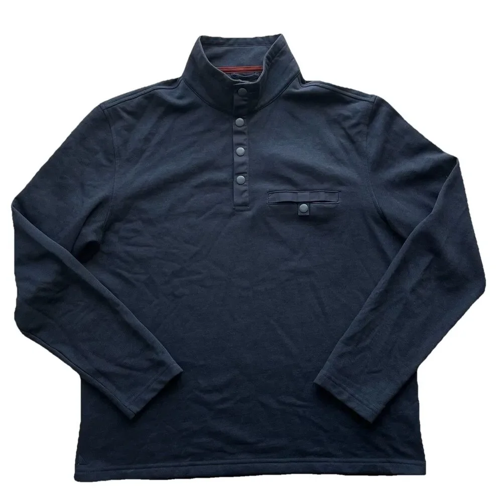 UNTUCKIT Parkson 1/4 Snap Fleece Pullover Sweatshirt Navy Pocket & Slits Size L
